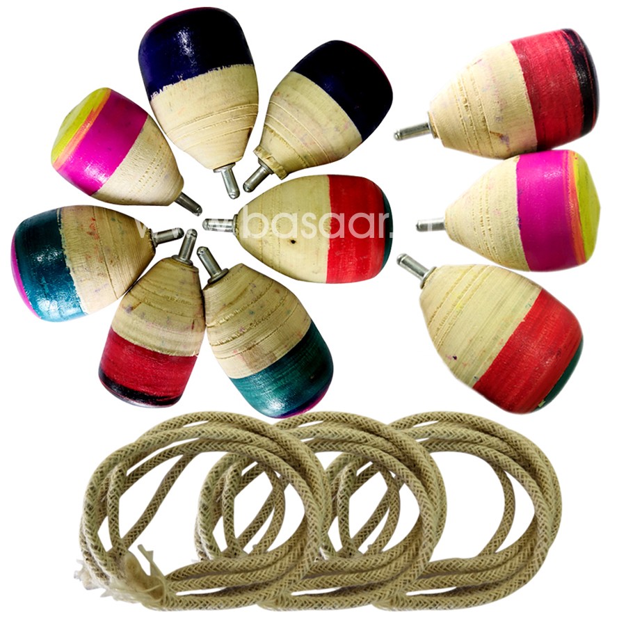 Kid's Traditional Handcrafted Wooden Spinning Tops Bambaram Lattoo/Buguri/Bongaram with String (Colour May Vary)