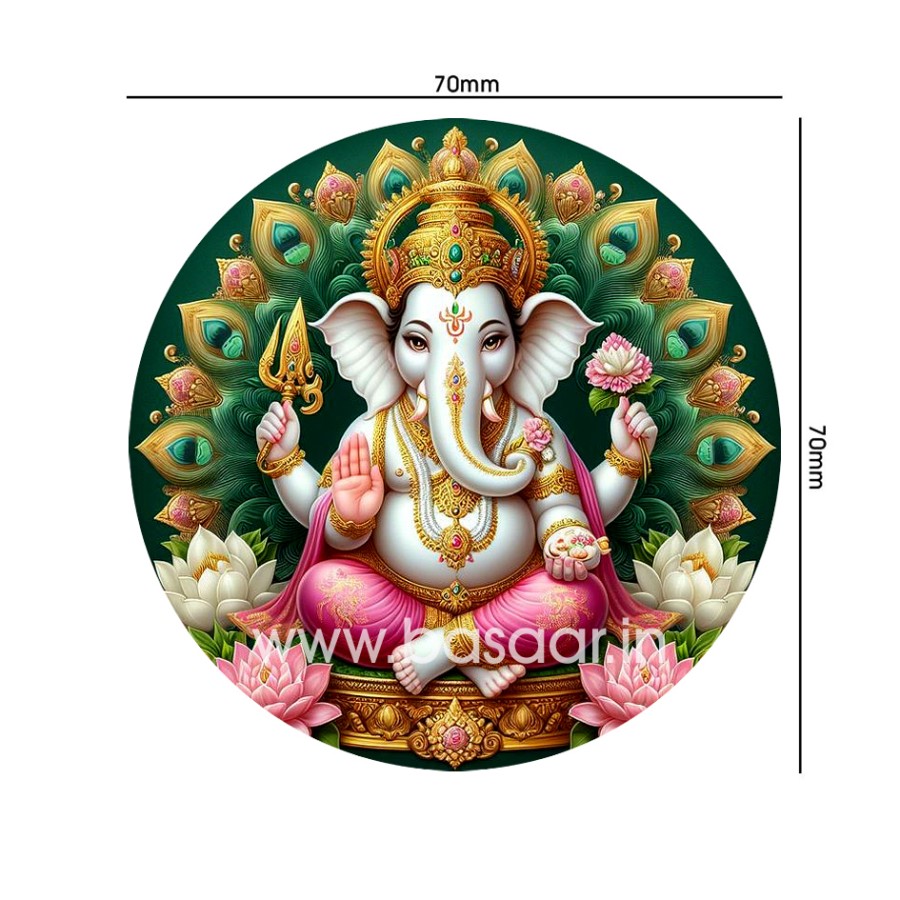 Lord Vinayagar | God Ganapathi Sticker for Scooty, Bike, Car - All Two Wheeler Vehicle self Adhesive Sticker Paper Round Size (7cm X 7cm) Multicolor (Pack of 24)