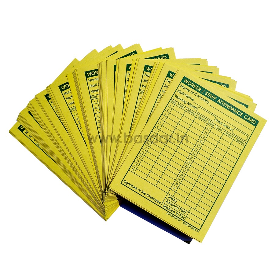 Medium Size Attendance Card for Daily Payroll Wages Card for Monthly Attendance