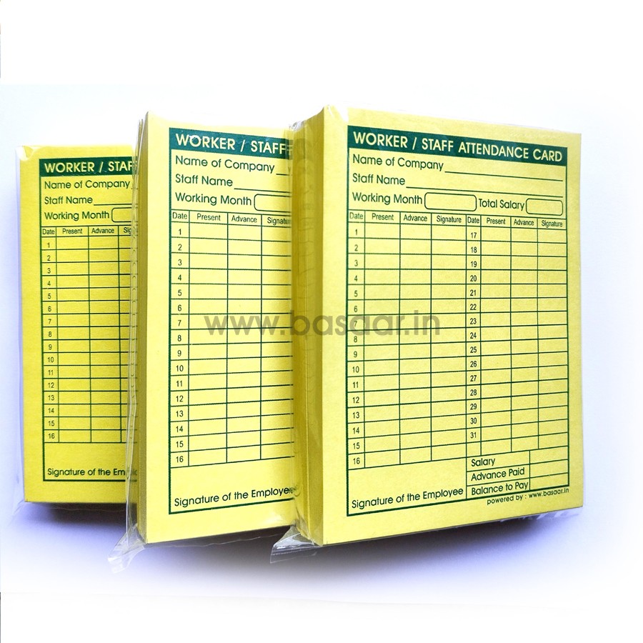 Medium Size Attendance Card for Daily Payroll Wages Card for Monthly Attendance