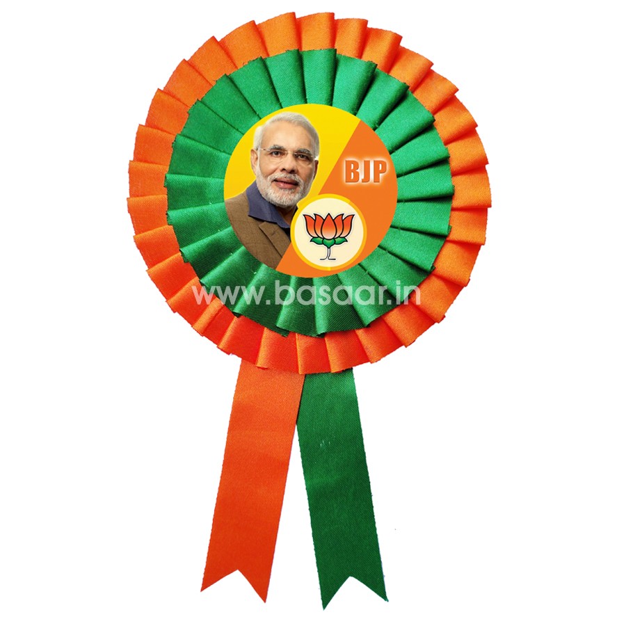 BJP Orange Green Color Ribbon Badges for Bharatiya Janata Party Leaders | BJP Volunteers all over india | BJP Political | BJP Party Symbols (Pack of 25)