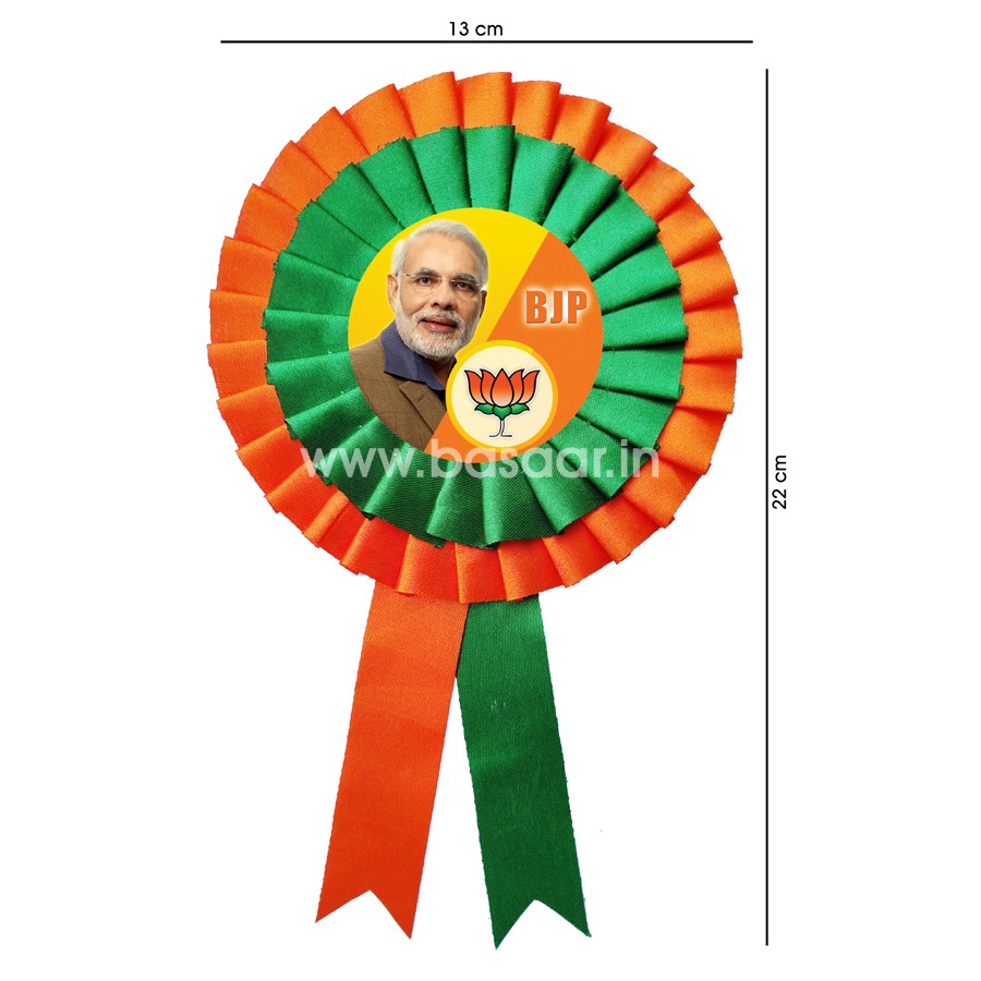 BJP Orange Green Color Ribbon Badges for Bharatiya Janata Party Leaders | BJP Volunteers all over india | BJP Political | BJP Party Symbols (Pack of 25)