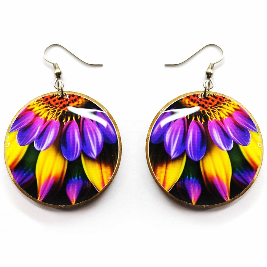 Earrings for Women and Young Girls in Bright, Colorful Floral Design Round size with Hook EOR-1