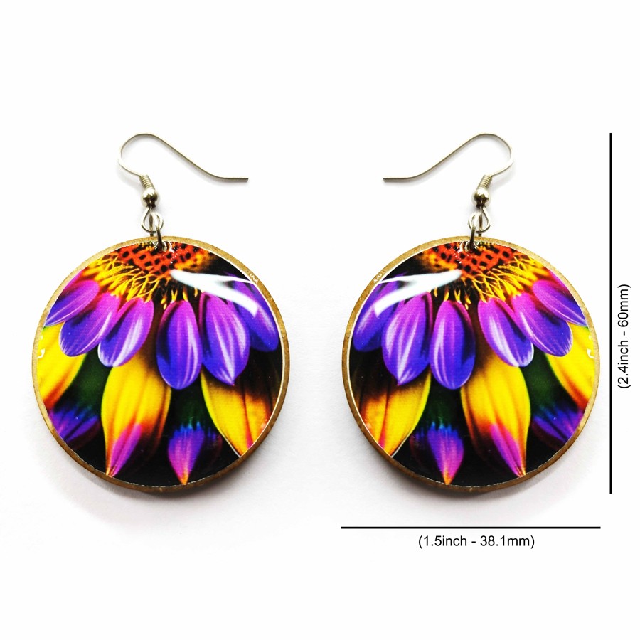 Earrings for Women and Young Girls in Bright, Colorful Floral Design Round size with Hook EOR-1