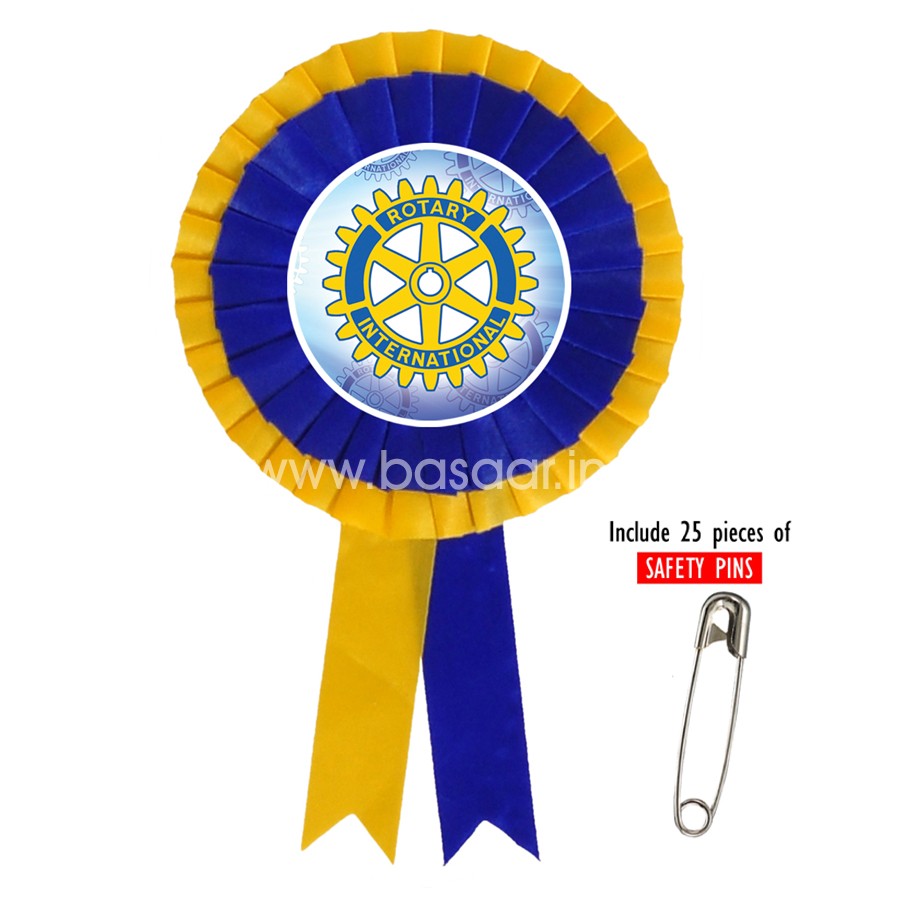 Rotary Club Ribbon Badges Yellow|Blue with Multi Color Sticker Printing Along with Safety Pin useful for Rotary Club Activities