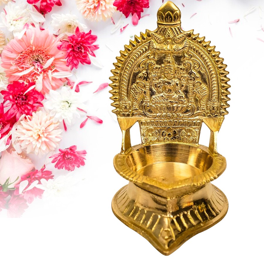 basaar Traditional Brass Kaamatchi Vilaku | Kamakshi Devi Maa Diya | Oil Lamp, Golden Color  (Small Size 3 inch)