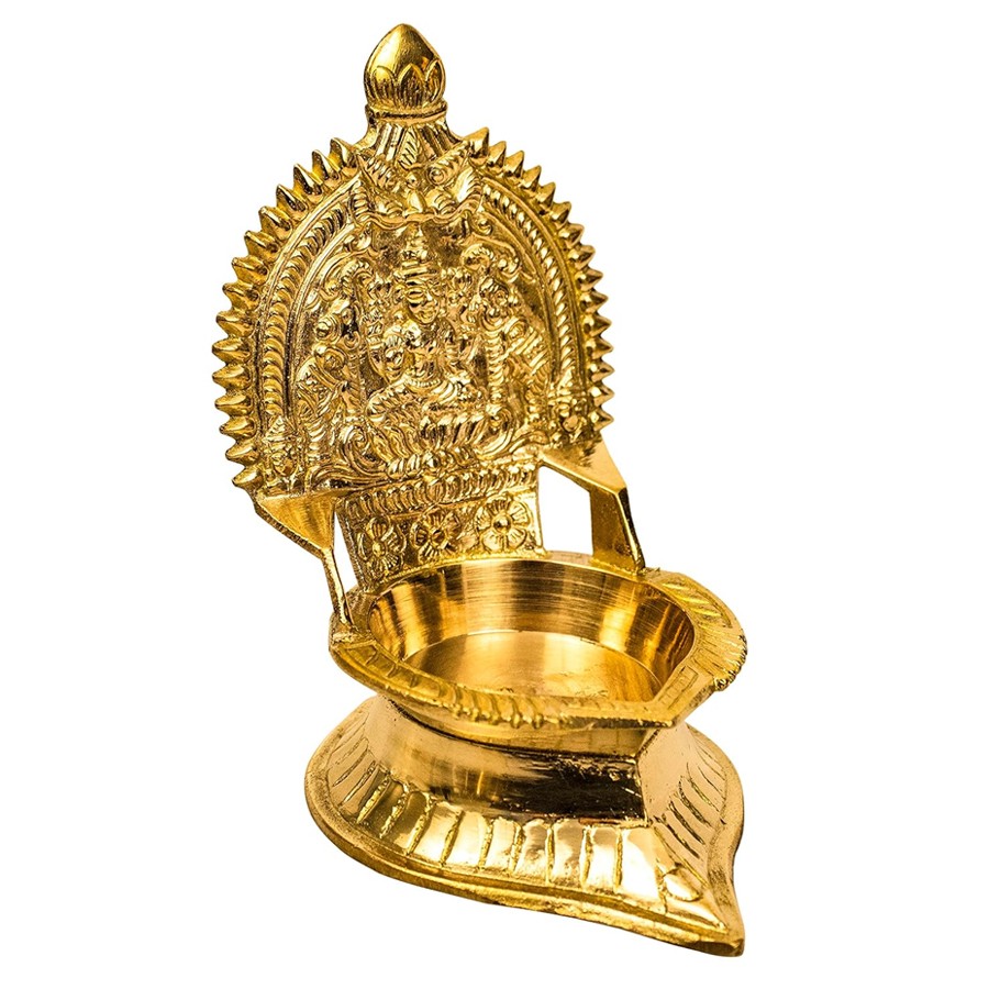 basaar Traditional Brass Kaamatchi Vilaku | Kamakshi Devi Maa Diya | Oil Lamp, Golden Color  (Small Size 3 inch)