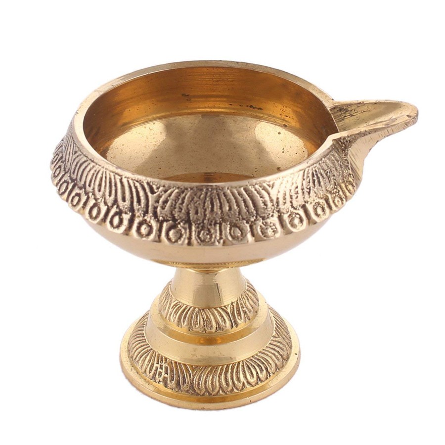 Kuber Diya with Stand | Table Diya for Puja | Heavy Brass for Pooja | Diwali Gift Item | Temple Decor | Home and Mandir (5 cm Height)