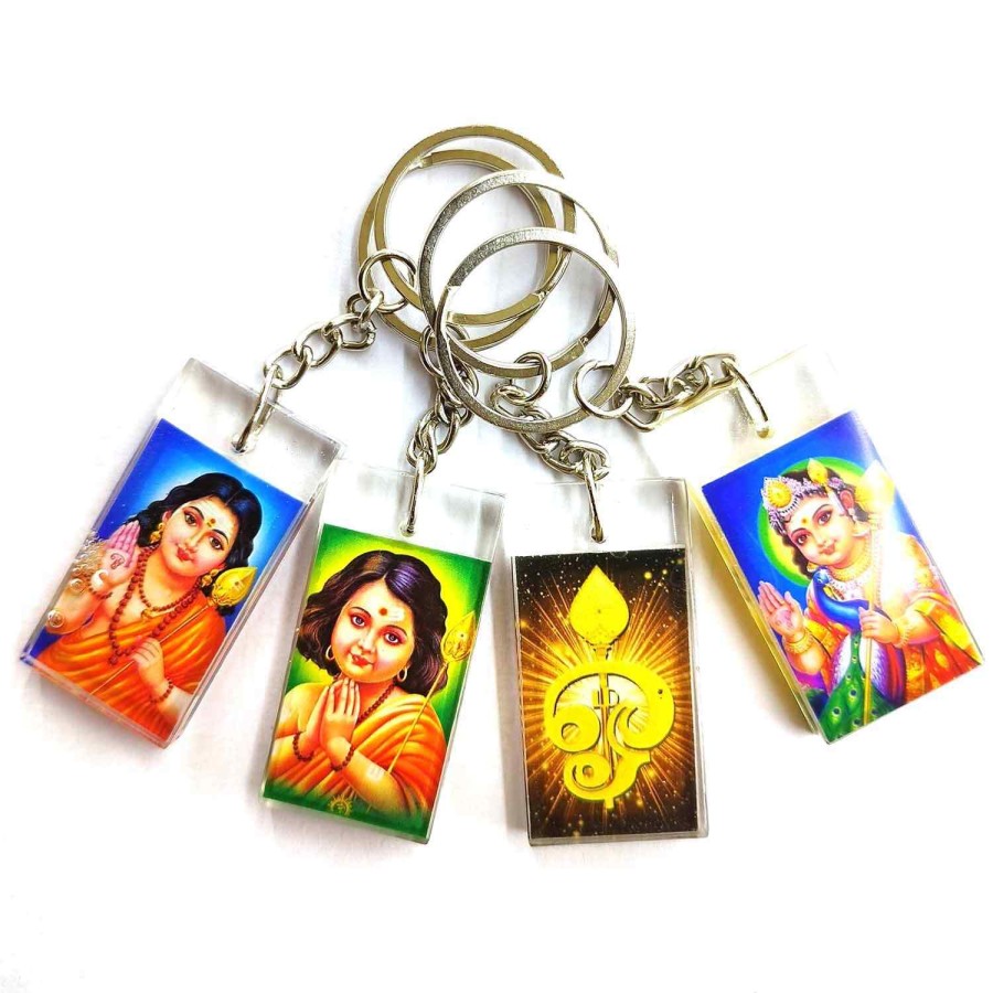 Resin Finished Keychain with Lord Murugan Photo | Religious South Indian Lord Murugan Hindu God Multi Colour design for car and bike for girls and boys (Pack of 4)