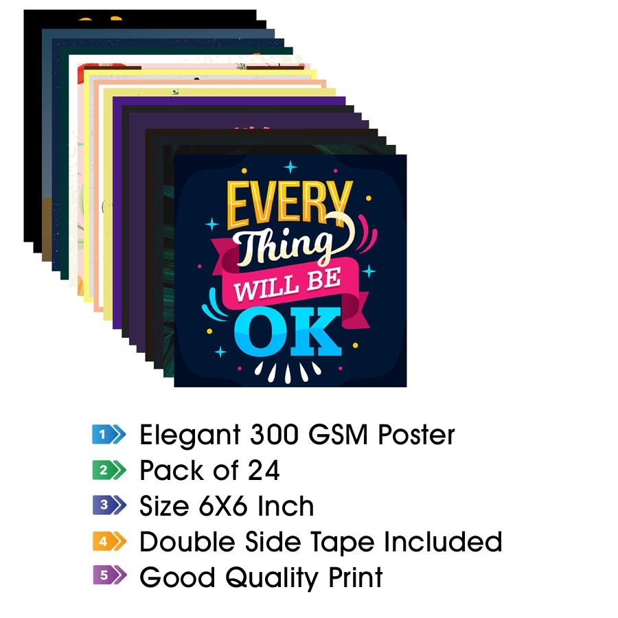 Inspirational 6x6 Wall Posters - Motivational Decor for Home & Office with Double-Sided Stickers in 300 GSM Quality (Pack of 24)